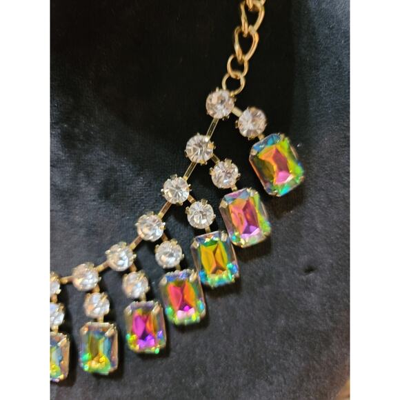 Women's Gold Chain Rainbow Crystal Statement Necklace With Lobster Clasp Lock - Picture 4 of 7